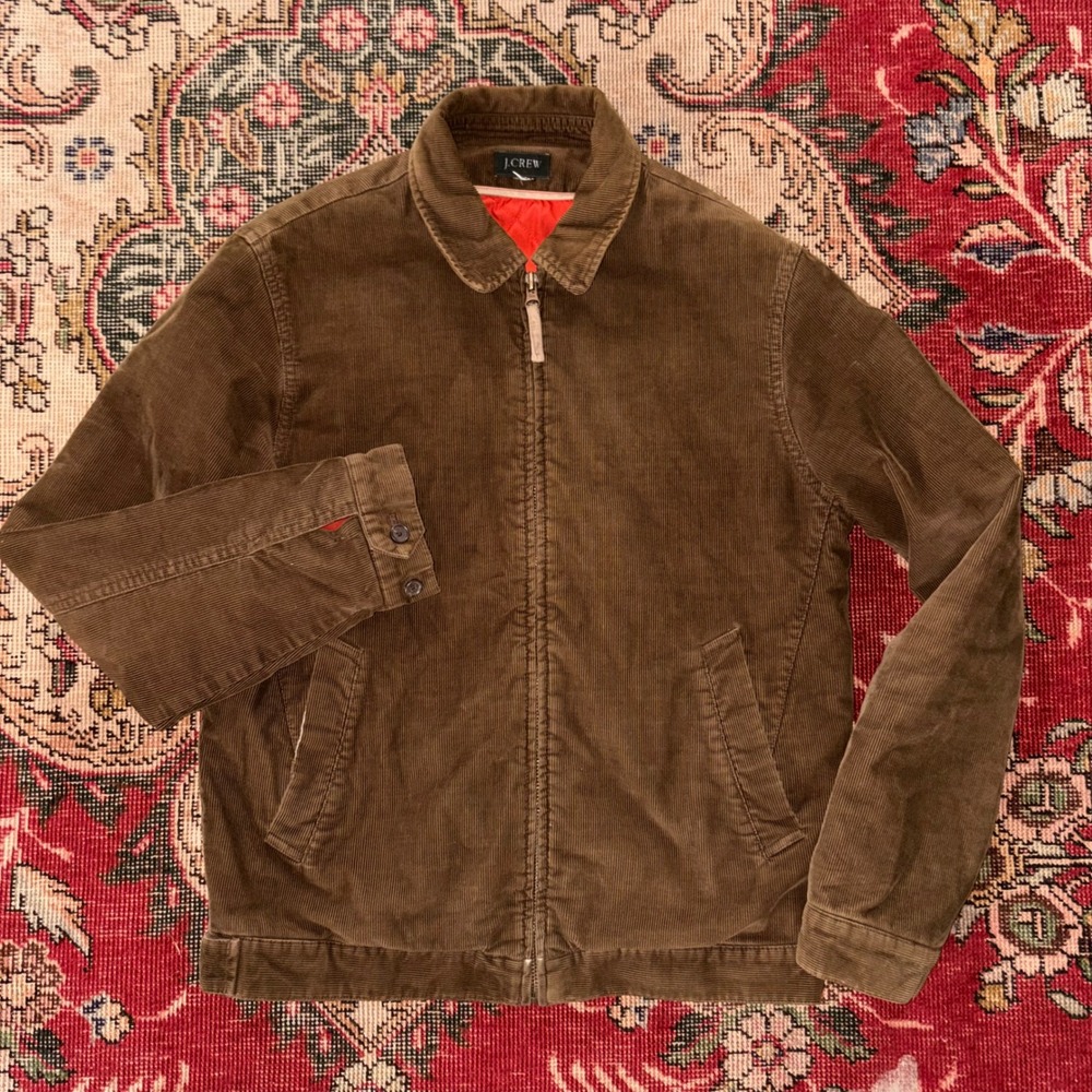 Vintage J.Crew Quilted Corduroy Zip Jacket Mens Medium Brown Workwear FA05